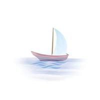 Sail boat. Cute boat with sails over marine background. Sailboat travel and water waves. Sailboat. Boat in sea. vector