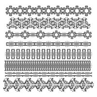 Vector set of decorative patterns. Horizontal oriental lace borders. Border and frame. Seamless vintage damask pattern.