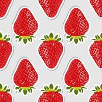 Juicy ripe strawberries on a gray background. Seamless pattern with stickers of red realistic strawberries. Background with food. Fruit design. vector