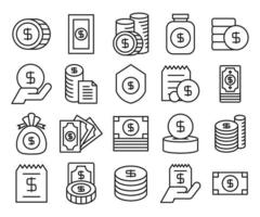 conjunto de iconos de dinero en dólares vector