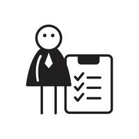 businessman stick figure and check marks on clipboard illustration vector