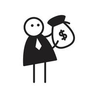 businessman stick figure holding dollar sack illustration vector