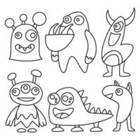 cute monster characters coloring illustration vector