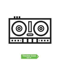Grey line DJ remote for playing and mixing music icon isolated on white background. DJ mixer complete with vinyl player and remote control. Vector. vector