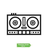 control remoto de dj de línea gris para reproducir y mezclar icono de música aislado en fondo blanco. Mesa de mezclas para dj completa con reproductor de vinilos y mando a distancia. vector. vector