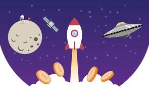 bitcoin criptomoneda volar a la luna vector