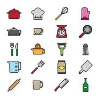 Utensils and kitchen color flat icons vector