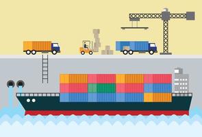 buque de carga de carga de contenedores industriales de logística global vector