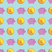 Pink piggy bank and coin pattern background vector