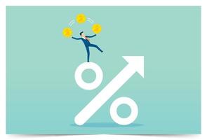 Businessman standing on top of percentage, balance, risk and loss business, business indicator, financial growth, make money vector