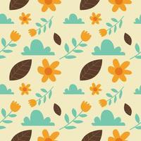 retro color cute seamless pattern with flower, cloud, and leaf elements. perfect for background design. vector