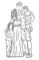 Family With Love Happy Wife and Husband With Baby and Child Line Art illustration vector