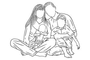 Family With Love Happy Wife and Husband With Baby and Child Line Art illustration vector