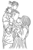 Family With Love Happy Wife and Husband With Baby and Child Line Art illustration vector