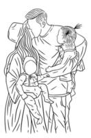 Family With Love Happy Wife and Husband With Baby and Child Line Art illustration