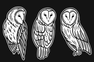 Set Owl Bird Animal Hand Drawn for tattoo and t-shirt art illustration vector