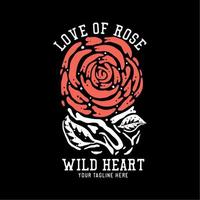 t shirt design love of rose with rose flower and black background vintage illustration vector