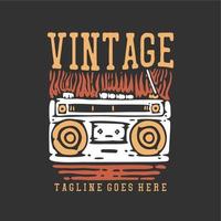 t shirt design vintage with radio and gray background vintage illustration vector