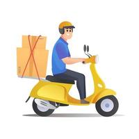 Courier deliver packages by scooter vector