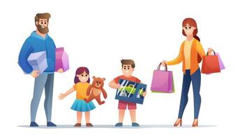 Cheerful family shopping cartoon character set vector