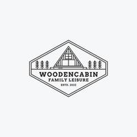 Wooden cabin outline logo badge vector illustration design, cabin cottage wood logo design