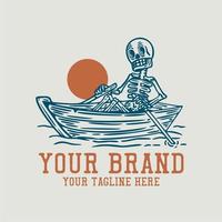 esqueleto en la plantilla de diseño de camiseta vintage de barco