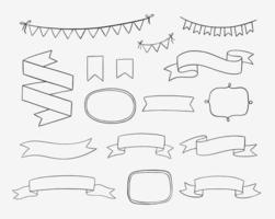 Set of hand drawn design elements. Vintage vector doodle banners, ribbons, frames, bunting banners in cartoon style. Wedding invitations, greeting cards, posters and other.