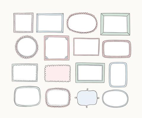 Hand drawn vector frames and labels. Doodle vector design elements. Cartoon style.