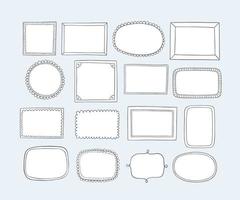 Set of hand drawn frames and labels. Doodle vector design elements. Cartoon style.