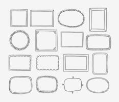 Hand drawn frames and labels set. Doodle vector design elements. Cartoon style.