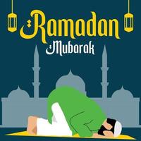 Ramadan Mubarak Muslim Men Praying vector