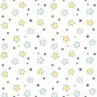 Hand drawn stars vector pattern in pastel blue. Night sky seamless background. Print design for boy baby shower or nursery.