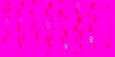 Telón de fondo de vector rosa claro con símbolos de poder de la mujer.
