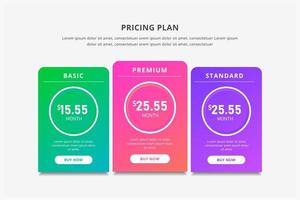 Price table concept in realistic vector design. Web ui element subscription price or plan. Website marketing or promotion interface template. Product comparison table. template presentation. web desig