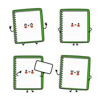 Funny cute happy note pad characters bundle set. Vector hand drawn doodle style cartoon character illustration icon design. Isolated on white background. Cute note pad mascot character collection