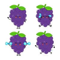 Funny cute happy grape characters bundle set. Vector hand drawn doodle style cartoon character illustration icon design. Cute grape mascot character collection emoji,child,baby,face,adorable,kids