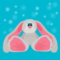 Sad teddy rabbit with long ears and big eyes on a blue background. vector