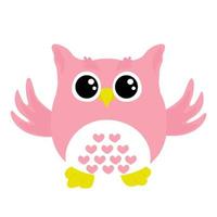 Pink owl in cartoon style. vector