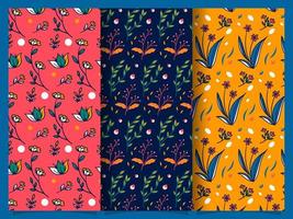 Set of floral patterns in hand drawn style vector