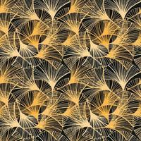 Seamless ginkgo leaf pattern, hand-drawn in sketch style. Leaves in different angles and colors on a dark background. Leaf shape in the form of a duck's foot. Mystic lace background. vector