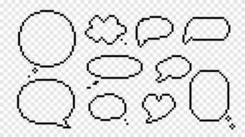 Speech bubbles and clouds pixel isolated icons. Frame empty black sketches with lines scribbles in geometric shapes for web social vector communication