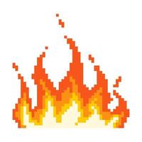 Flame fire pixel icon. Wave napalm burning everything around fire with glowing yellow core red energy after powerful explosion with flying vector sparks