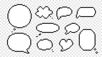 Clouds conversation and speech bubbles pixel isolated icons. Dialog empty black sketches with lines scribbles in geometric shapes for web social vector communication