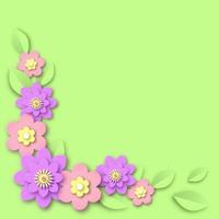 Purple branch of flowers with scattering green leaves banner. Bright pink anemone with spring ornament holiday and birthday application romantic creative vector invitation