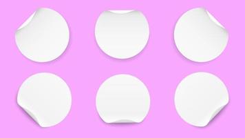 Curled round stickers template. White label banners pink surface for publications and advertising text web product promotion and social vector communication