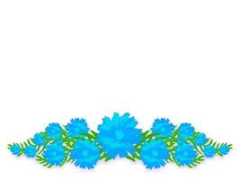 Floral lush vine hand drawn banner. Blue field cornflowers with weaves green leaves spring bundle template with bright colors vector impressionism