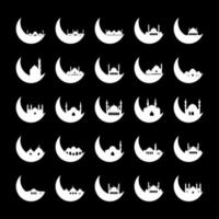 Set of Crescent moon with mosque vector