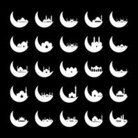 Set of Crescent moon with mosque vector