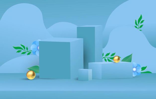 Abstract blue 3d podium mockup for product presentation. 3D podium or stage design display showcase template. Vector illustration