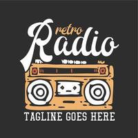 diseño de camiseta radio retro con radio y fondo gris ilustración vintage vector